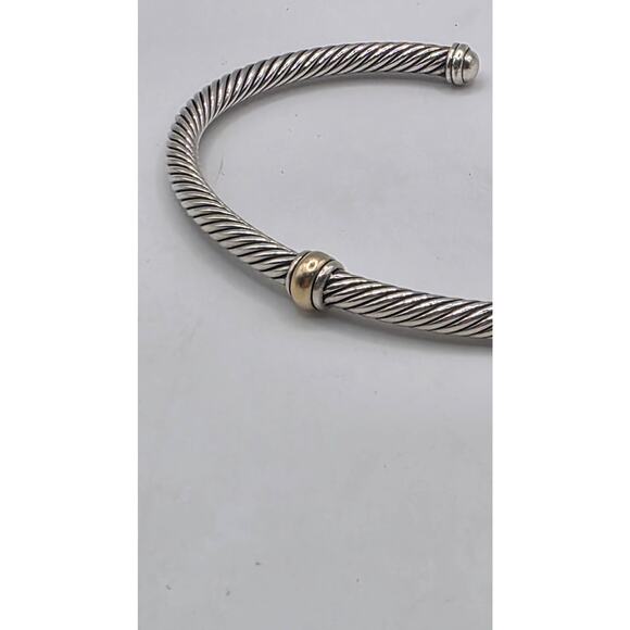 David Yurman Sterling Silver Classic Cable Gold Station Cuff Bracelet - Picture 12 of 13